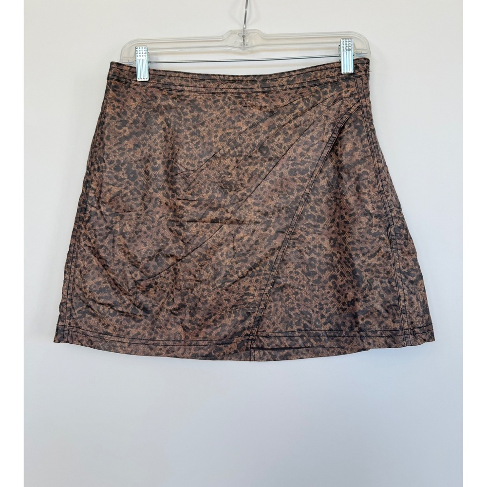Free People Dark Combo Leopard Print Faux Leather Mini Skirt Size 8 Y2K Grunge